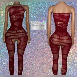EXOTIC STRIPPER/ DANCE WEAR: 1 PIECE BODYSUIT WITH RHINESTONES